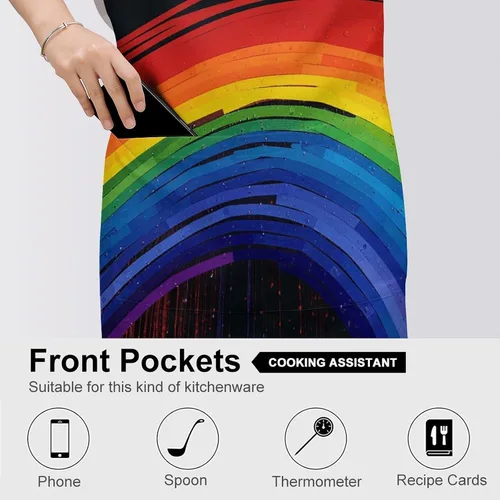 Miniatura 5 de Personalized Rainbow Adult Apron, Kitchen Cooking Aprons for Woman Man, Adjustable Bib Apron with Pocket for Baking, BBQ Crafting Outdoors, Dining