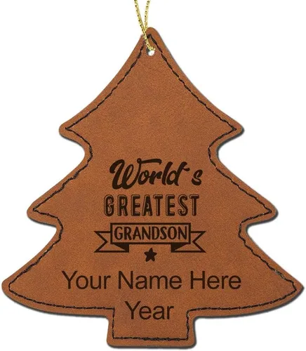 Miniatura 8 de LaserGram Personalized Christmas Ornament, World's Greatest Grandson, Faux Leather, Custom Laser Engraved Gift Idea (Tree Shape, Black)