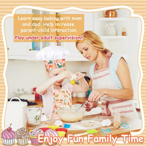 Miniatura 5 de KAEGREEL Juego de chef para hornear para niños con delantal de unicornio y manopla, 26 juguetes de cocina para niños, juego de cocina con sombrero