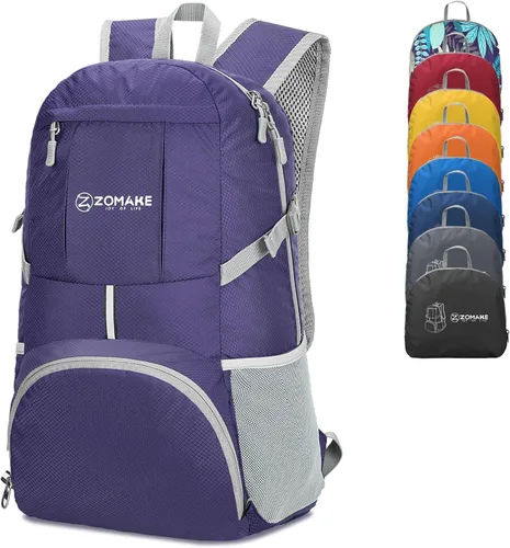 Miniatura 15 de ZOMAKE Mochila Ligera Empacable de 35L, Mochilas Ligeras Plegables Resistentes al Agua Bolsa de Senderismo Colapsible, Paquete de Día Plegable Rojo