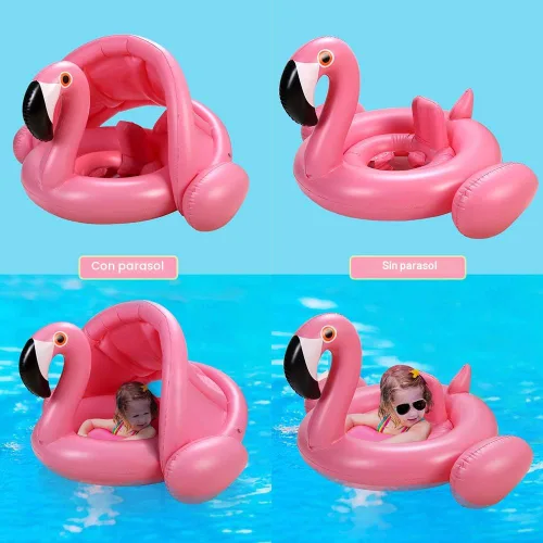 Miniatura 7 de Flotador de piscina para bebés con dosel, anillo de natación inflable de flamenco, flotadores de piscina infantil, juguetes para bebés, niñas