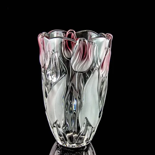 Florero de flores de vidrio de 9.3 pulgadas de alto, jarrones de cristal únicos para centros de mesa, jarrones grandes con forma vintage y de