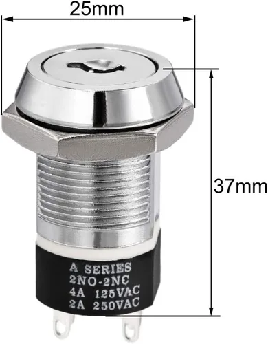 Miniatura 2 de uxcell Interruptor de botón pulsador de bloqueo de llave de 0.748 in 2 posiciones 2NC-2NO S2803 1pcs