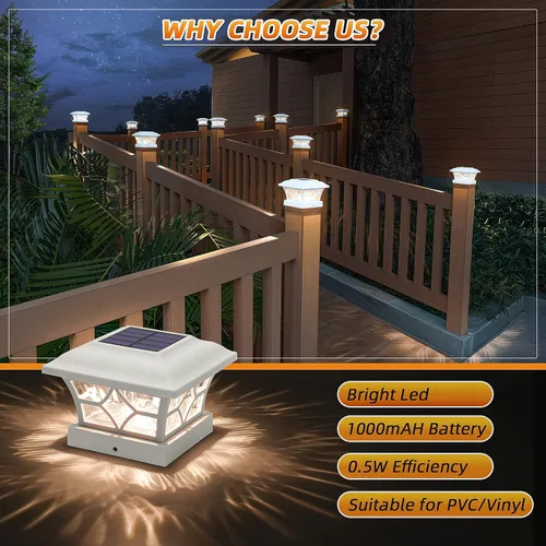 Miniatura 4 de APONUO - Luces solares para postes de 8 unidades con batería de 1000mAh - para vallas de 4 x 4, 5 x 5, 6 x 6, tamaño más grande y mayor duración, 2