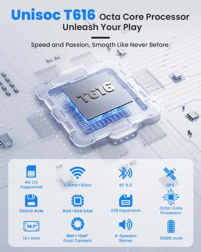 Miniatura 6 de Tablet Android 15 de 14 pulgadas, 16 GB de RAM+256 GB de ROM, pantalla IPS FHD de 1920 x 1200, L1 amplio, batería de 10000 mAh, 4G LTE, Wi-Fi