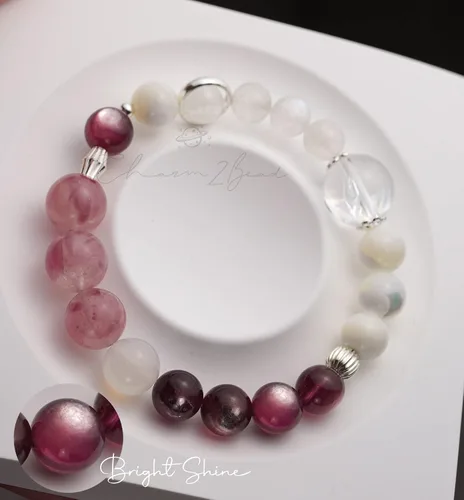 Miniatura 209 de Precious Gemstone Natural Crystal Healing Bracelet, Rutilated Quartz, Moonstone, Quartz Handmade Original Design Bracelet
