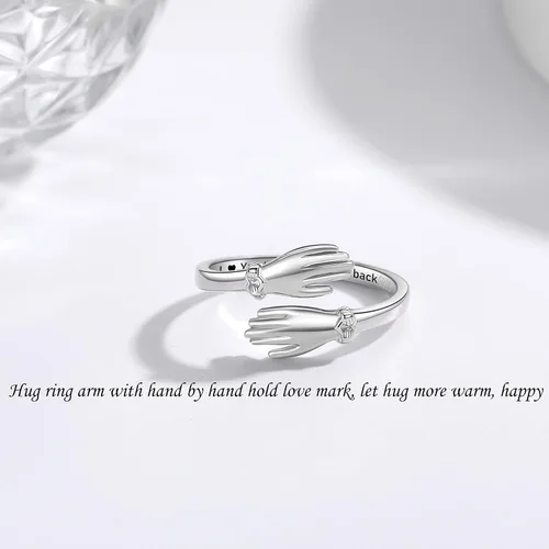 Miniatura 5 de Anillo de abrazo de plata de ley ajustable para seres queridos, anillos de abrazo apilables para mujeres, anillos de abrazo de mano para abrazar