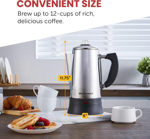 Miniatura 5 de Elite Gourmet EC923 Cafetera Percoladora Eléctrica, Libre de BPA, Mantiene Caliente, Perilla Transparente de Progreso de Preparación, Mango de Toque