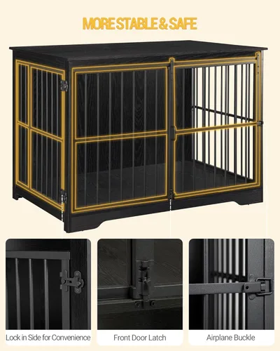 Miniatura 5 de Hzuaneri Mueble XL grande para perros, muebles de interior para perreras de 44.1 pulgadas con puerta de granero, jaula alta de madera para perros