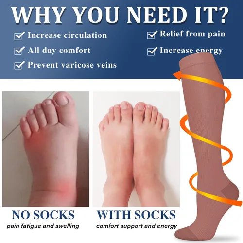 Miniatura 2 de SOOVERKI - Calcetines de compresión para mujer y hombre (3 pares), para médicos, enfermeros, para correr, viajes, calcetines hasta la rodilla