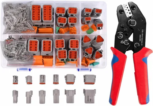174Pcs 12 Kits Kit de Conectores DT Con Alicate de Crimpado para Conectores Deutsch, Conectores de 2 3 4 6 8 12 Pines Conectores Eléctricos