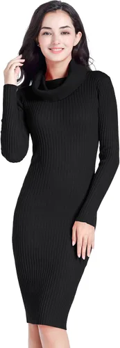 Miniatura 2 de v28 Vestido de suéter suave acanalado ajustado y elástico de manga larga para mujer