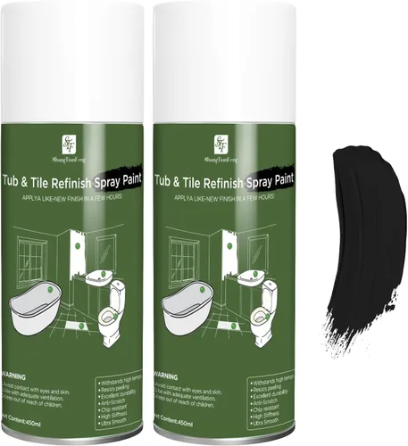 Pintura en aerosol negra para bañera y azulejos 450ml*2 Pack, papel tapiz para baño, pintura en aerosol para azulejos de cerámica, vidrio, ventanas,