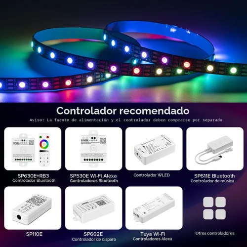 Miniatura 4 de SEZO WS2812B ECO Tira de luz LED 16.4 pies/5M 60 LED/m 300 píxeles, direccionable individualmente, programable, 5050SMD, RGB, aleación, cables Negro