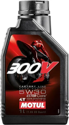 Motul 300V Factory Line Road Racing 10W40 4T Aceite sintético para motor de carreras con tecnología ESTER Core® para máxima potencia y protección 4L