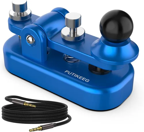 Miniatura 9 de Mini Morse Radio Key CW HAM Enviar Telegram Single Paddle Morse Code Key con aleación de aluminio Cuerpo Base Negro (S)