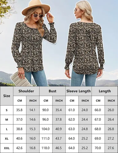 Miniatura 5 de LOMON Blusa de verano para mujer, manga largacorta, plisada, cuello redondo, blusas casuales sueltas
