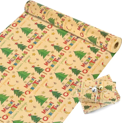 Miniatura 18 de Papel de regalo de Navidad, papel de regalo de Navidad de papel kraft negro y dorado con lámina, rollo jumbo, papel de regalo negro y blanco