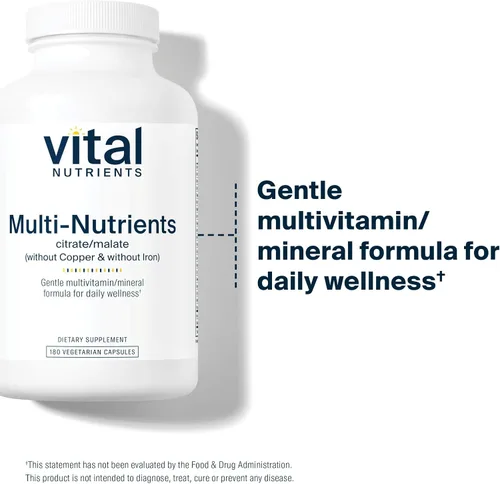 Miniatura 3 de Vital Nutrients Multi-Nutrients 3-Fórmula multivitamínica vegetariana de citrato/malato, sin cobre o hierro, suplemento multivitamínico, mineral