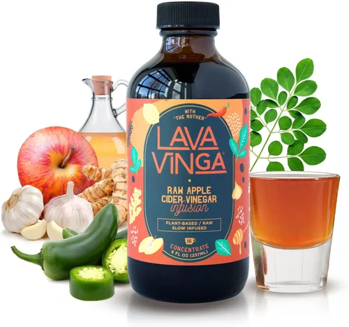 VINGA Vinagre de sidra de manzana crudo de lava con moringa oleifera prensada en frío, 8 onzas, remedio natural para el resfriado y la gripe y