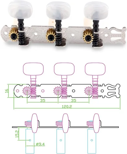 Miniatura 2 de 3 clavijas de afinación para guitarra chapadas en oro, llaves de afinación, afinadores de un solo agujero para guitarra clásica 3L 3R.