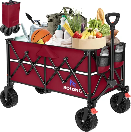 Miniatura 9 de ROSONG Carro Plegable con Ruedas Plegable - Carros Utilitarios Resistentes Plegables para Comestibles, Deportes, Jardín, Compras, Camping
