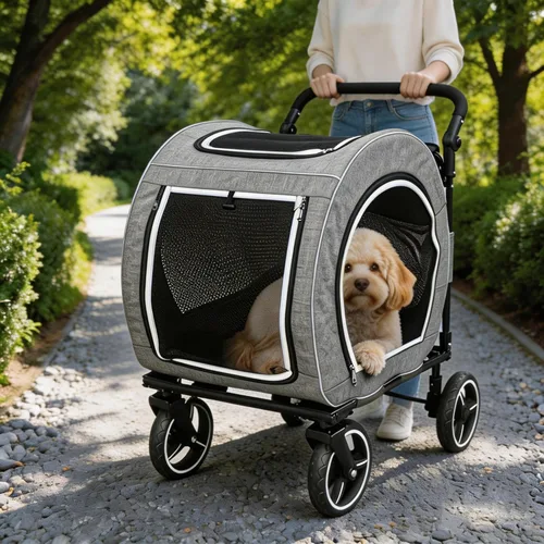 Miniatura 11 de Saudism Cochecito de perro para perros grandes y medianos, cochecito extra grande para mascotas, carro para perros para 2 perros, diseño plegable
