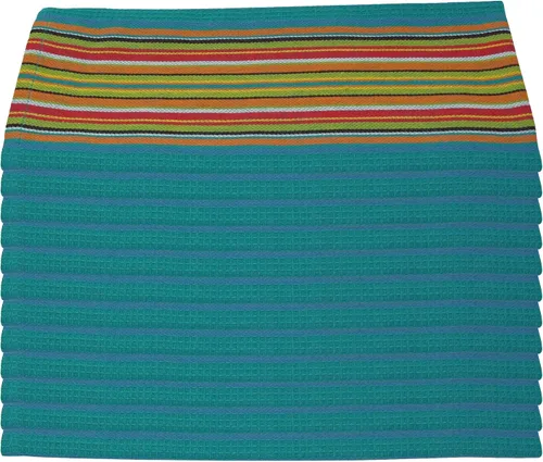 Miniatura 9 de Salsa Stripe - Toallas de cocina de 100 % algodón absorbente natural, gofres, multiusos, color rojo, naranja, verde, azul (28 x 16 pulgadas)