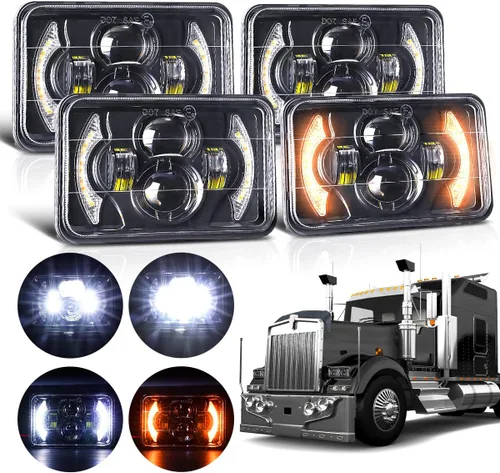 LEDUR 4 x 6 pulgadas Faros delanteros LED aprobados por DOT, 4 piezas con señal de giro, DRL, alta/baja, haz sellado, rectangular, H6545, luz LED