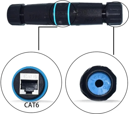 Miniatura 6 de Conector impermeable RJ45, conector de cable hembra a hembra, con acoplador de cable de blindaje CAT6-YMP23-Azul-2PCS