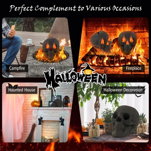 Miniatura 9 de Tangkula Calavera de cerámica para Halloween, calaveras humanas a prueba de fuego, reutilizables, con forma de calavera, decoración de Halloween