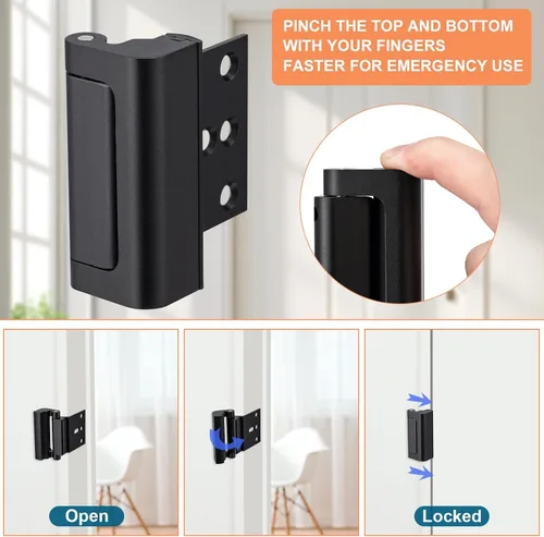 Miniatura 4 de Husfunov 2 paquetes de cerraduras de seguridad para puertas del hogar, cerradura de refuerzo de puerta a prueba de niños, con tope de 3.0 pulgadas