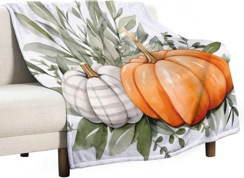 Miniatura 38 de Manta de lana cuadriculada con diseño de calabaza, hojas de arce, Acción de Gracias, manta de cama para otoño, Acción de Gracias, ligera, súper