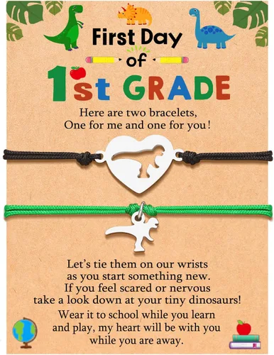UNGENT THEM Pulsera de regreso a clases, pulseras de dinosaurio para madre e hijo, regalos para el primer día de escuela para madre, papá, hijo,