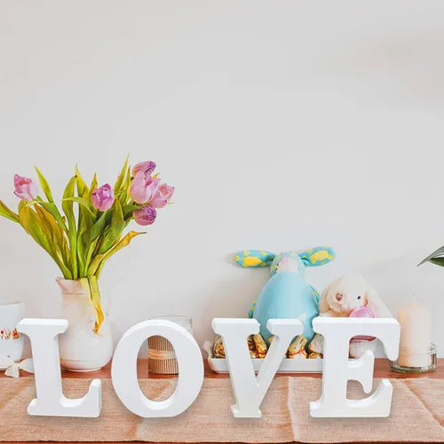 Miniatura 3 de AOCEAN Letras de madera blanca de 4 pulgadas sin terminar para decoración de pared, letras decorativas de pie en rodajas, decoración de tablero