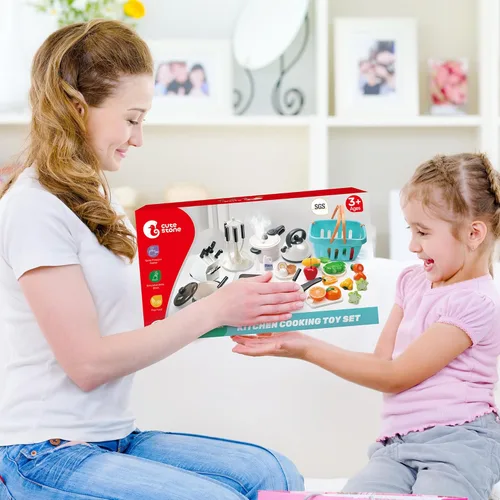 Miniatura 6 de CUTE STONE - Juguete de cocina de juego de roles con olla a presión de vapor y olla a presión y placa de inducción electrónica, utensilios de Blanco