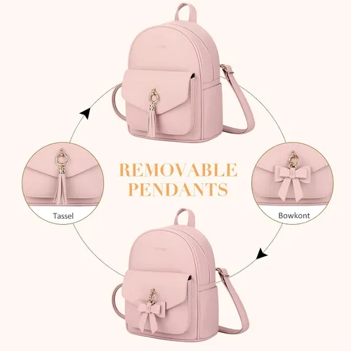 Miniatura 4 de ECOSUSI Mini mochila para mujer, bonita mochila pequeña con lazo, bolsa de cuero, con borla