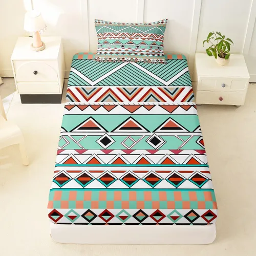 Miniatura 74 de Juego de ropa de cama occidental tamaño individual, sábanas aztecas, estilo nórdico exótico, bohemio, sábana bajera ajustable de tribu india