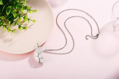 Miniatura 5 de XIANNVXI Collar con colgante de luna creciente envuelta en alambre con forma de árbol de la vida Collar con piedras de cristal curativo de reiki