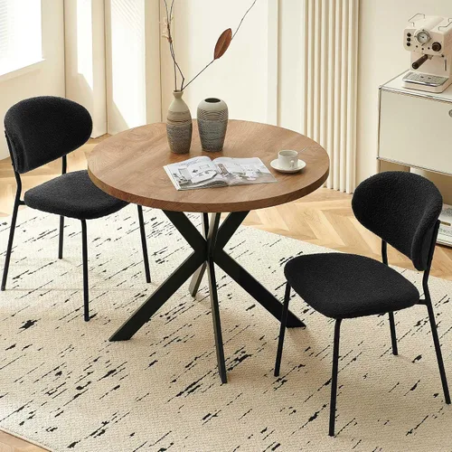 Miniatura 10 de Homedot Juego de 2 sillas de comedor tapizadas negras, modernas sillas de cocina de mediados de siglo tapizadas con cojín acolchado para comedor