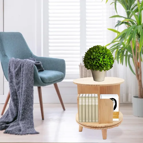 Estantería giratoria giratoria con pantalla de 360°, estante de almacenamiento de madera de pie de 1 nivel para niños y adultos, estantería de