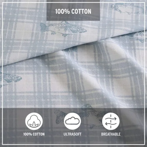 Miniatura 8 de Eddie Bauer - Sábanas tamaño King, juego de ropa de cama de percal de algodón, decoración del hogar crujiente y fresca (Methow Plaid Blue, King)