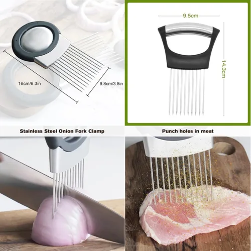 Miniatura 2 de Soporte para rebanadas de cebolla de acero inoxidable 2024, cortador de verduras, cortador de verduras, herramienta auxiliar para rebanar cebolla