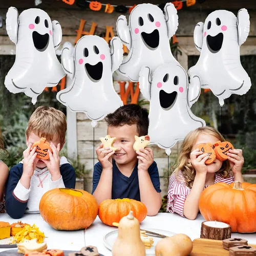 Miniatura 6 de 6 globos de fantasma de Halloween, globos de aluminio con forma de fantasma blanco, globos grandes de Mylar para decoración de fiesta temática