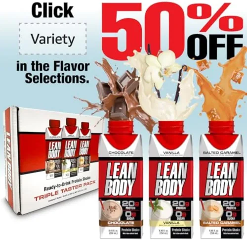Miniatura 4 de Lean Body Batido de proteínas listo para beber, 40g de proteína, mezcla de suero, 0 azúcar, sin gluten, 22 vitaminas y minerales