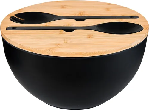 Miniatura 8 de GEHE - Juego de ensaladera de fibra de bambú con utensilios para servir - Grande de 9.8 pulgadas, recipientes para mezclar de bambú sólido