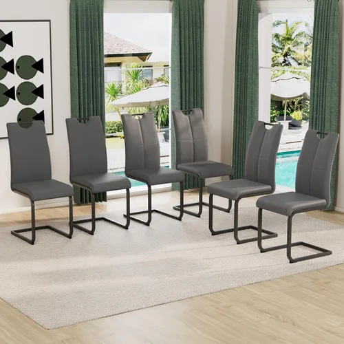 Miniatura 28 de Juego de sillas de comedor modernas (2 unidades) de piel sintética PU con respaldo alto tapizadas con patas doradas de metal para cocina y comedor