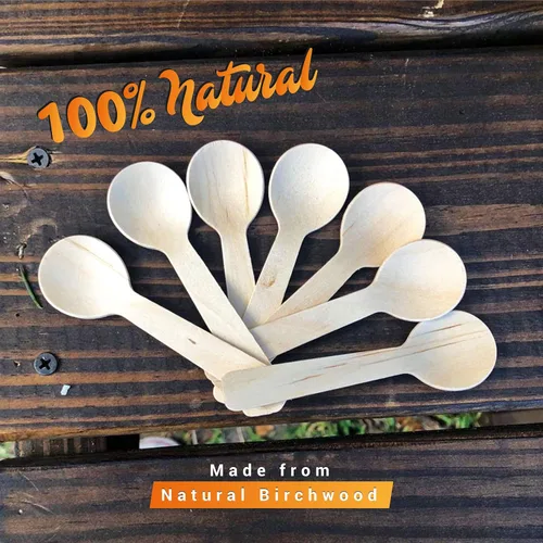 Miniatura 4 de Cuchara de madera pequeña desechable de 3.9 pulgadas (paquete de 300) Mini cucharas de madera, cucharas de muestra biodegradables