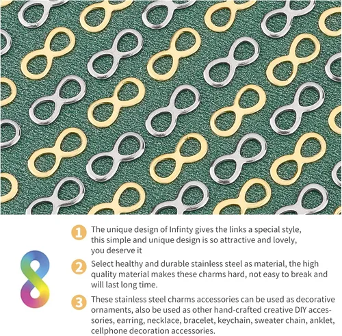 Miniatura 4 de UNICRAFTALE Colgante de infinito chapado en oro de 18 quilates a granel, mini enlace de conector de acero inoxidable para hacer joyas, collares