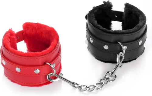Miniatura 2 de Rbenxia Esposas de muñeca para adultos de cuero PU cinturón de sujeción de esposas Negro & rojo